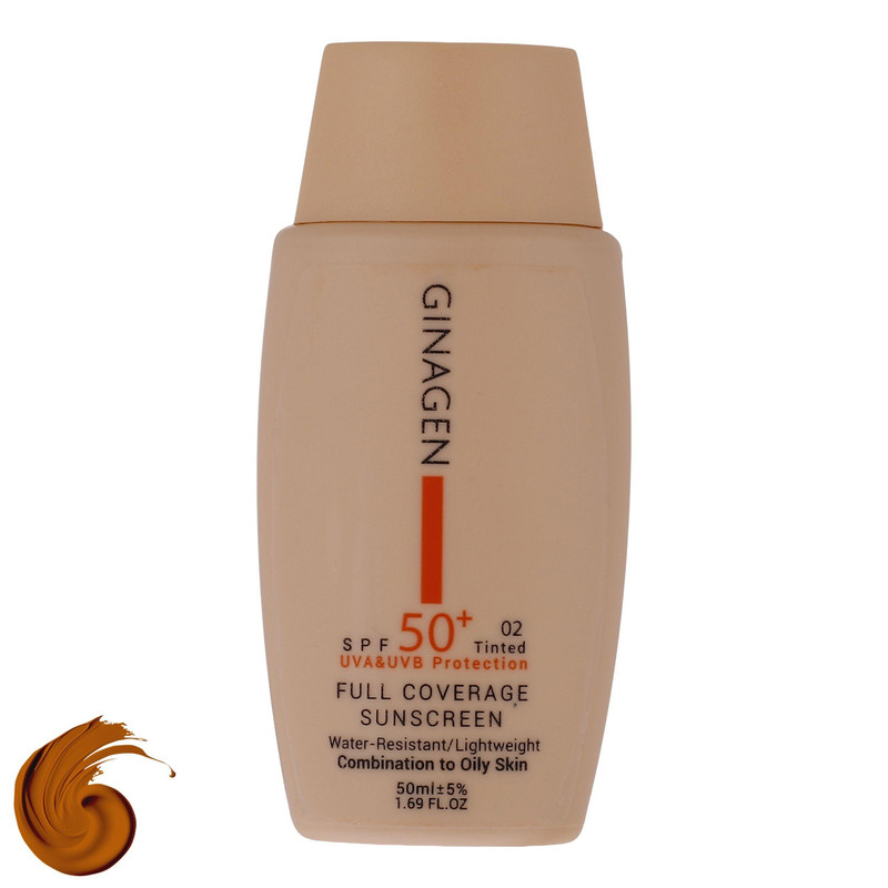 کرم ضدآفتاب ژیناژن SPF50 مدل 02، مناسب پوست‌های چرب، حجم 50 میلی‌لیتر