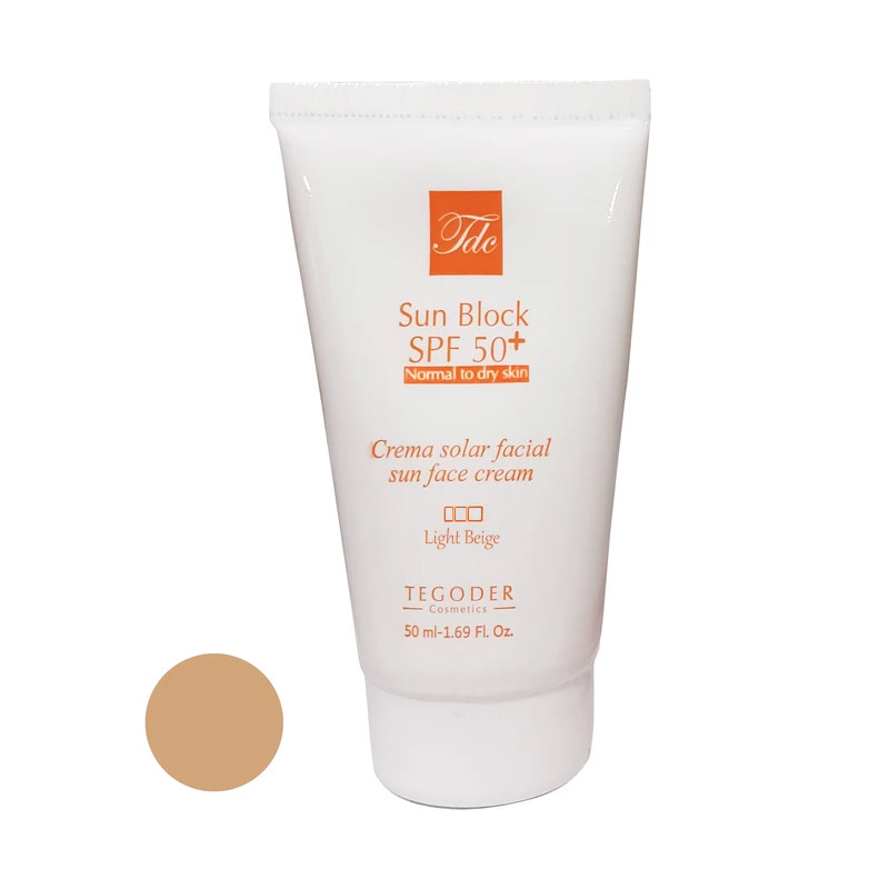 کرم ضد آفتاب رنگی صورت تگودر SPF 50 مدل LB ‌محافظ UVA ،UVB و PA+++ مناسب برای پوست خشک و حساس حجم 50 میلی‌لیتر