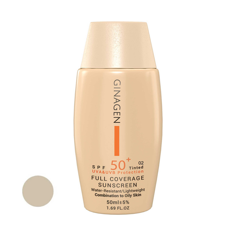کرم ضد آفتاب رنگی ژیناژن مدل SPF50 محافظ UVA ،UVB، ضدآب، مناسب پوست‌های چرب و مختلط حجم 50 میلی‌لیتر