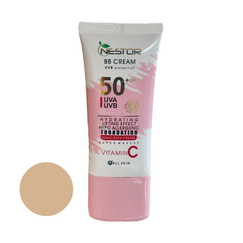 کرم ضد آفتاب رنگی نستور SPF 50 شماره 1 مدل ویتامین c  ‌مناسب پوست‌های خشک حجم 50 میلی‌لیتر
