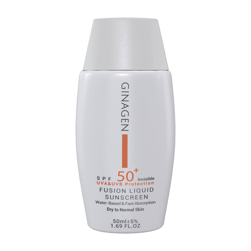 کرم ضد آفتاب بدون رنگ ژیناژن SPF 50 مدل Fusion Liquid ‌مناسب پوست‌های خشک و معمولی حجم 50 میلی‌لیتر