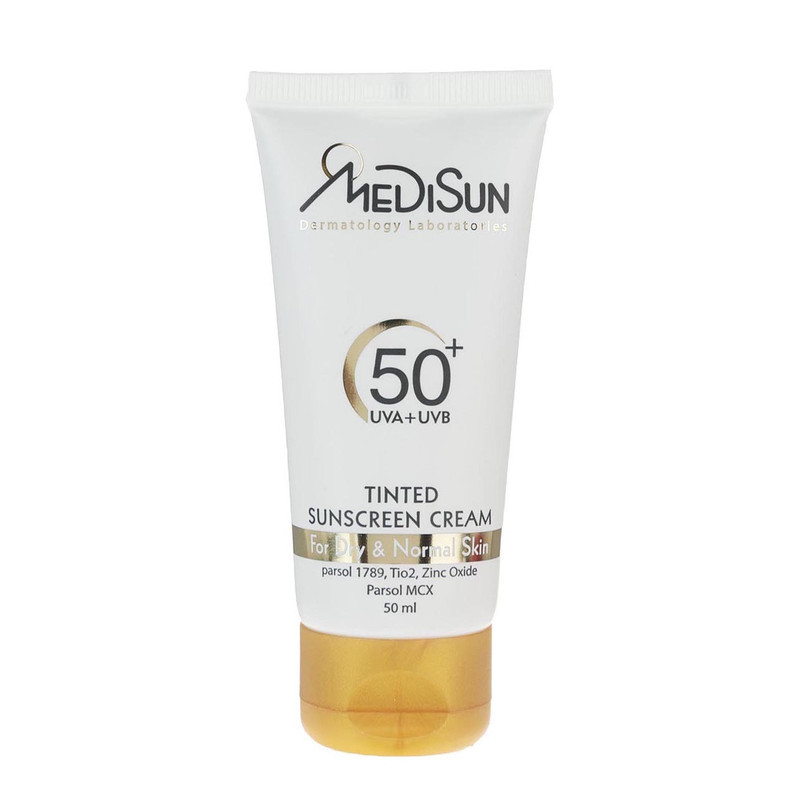 کرم ضد آفتاب رنگی مدیسان SPF 50 مدل Tinted ‌مناسب پوست‌های خشک و معمولی حجم 50 میلی‌لیتر