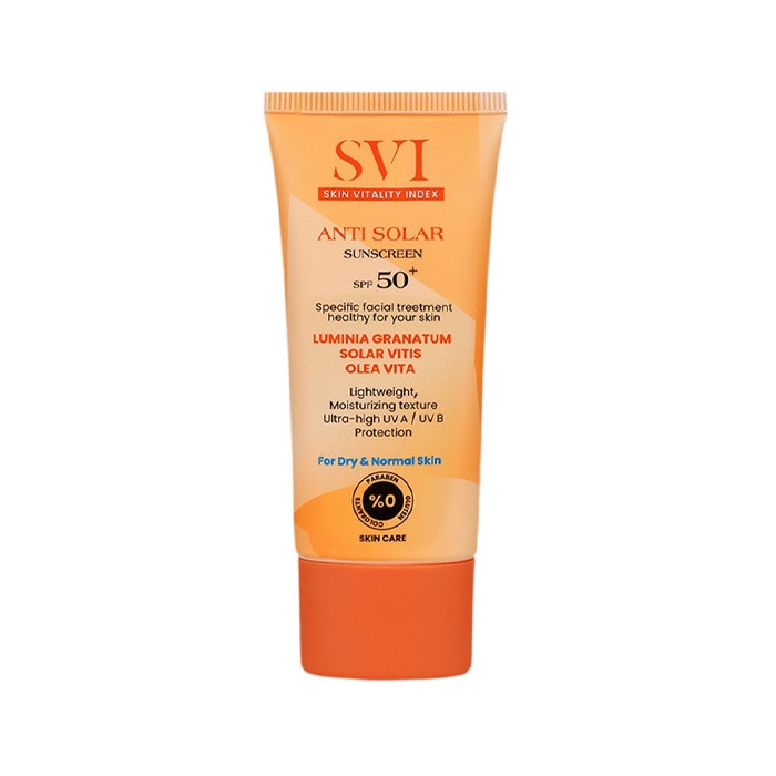 کرم ضد آفتاب بی‌رنگ صورت گردن اس وی آی SPF 50 مدل SUNSCREEN NORMAL ‌مناسب برای پوست خشک حجم 40 میلی‌لیتر