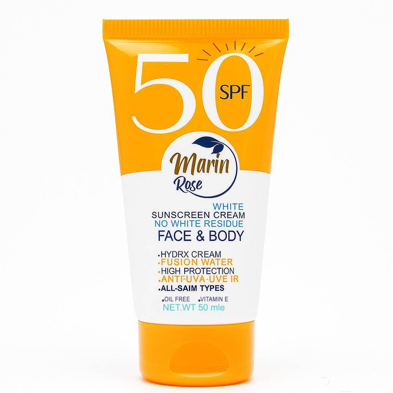 کرم ضد آفتاب بی رنگ صورت و بدن مارین رز SPF50 مدل OIL FREE محافظت‌کننده در برابر اشعه UVA و UVB مناسب انواع پوست حجم ۵۰ میلی لیتر