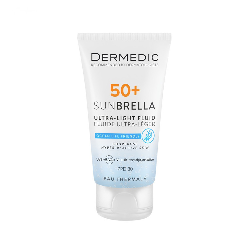 کرم ضد آفتاب بدون رنگ صورت درمدیک SPF 50 مدل DD ‌محافظ در برابر اشعه UVB و UVA مناسب پوست های حساس حجم ۴۰ میلی لیتر
