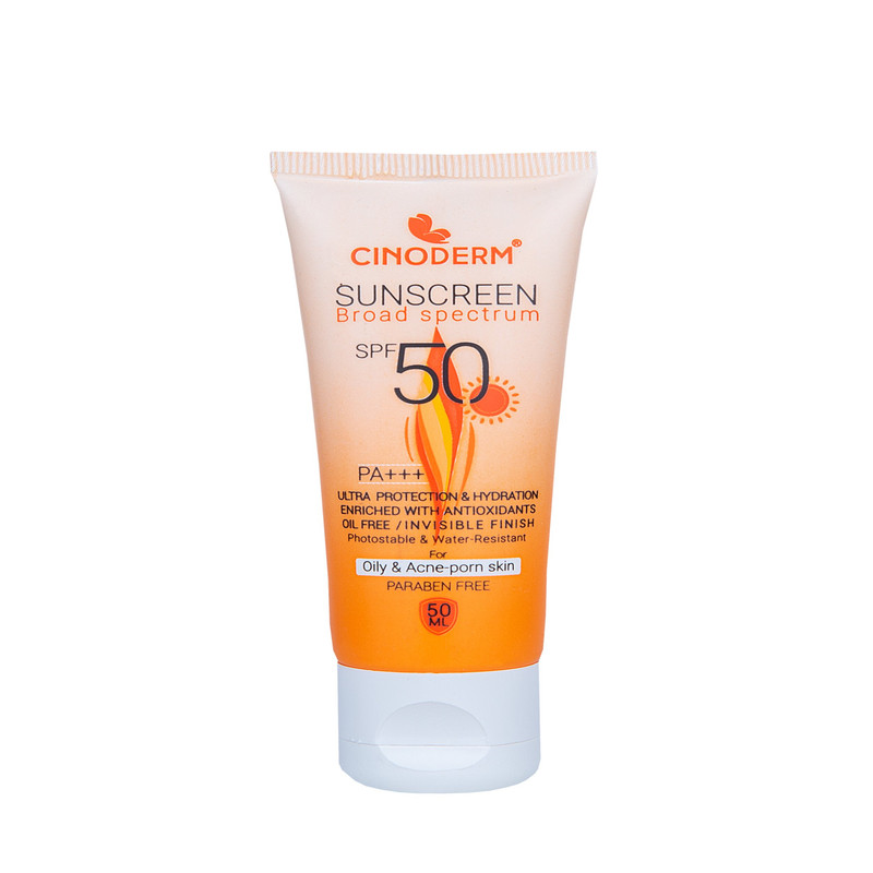 کرم ضدآفتاب بی رنگ سینودرم SPF50 مدل 02 مناسب پوست چرب حجم 50میلی لیتر