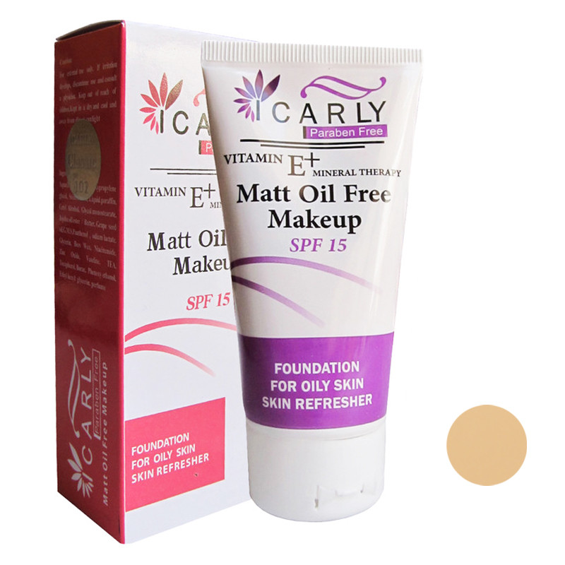کرم پودر کرمی SPF15 آی کارلی مدل ویتامینه شماره 102 مناسب پوست های چرب و مختلط حجم 50 میلی لیتر