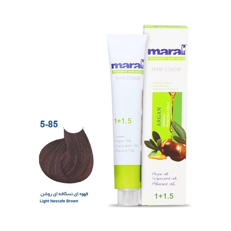 رنگ مو مارال با رنگ قهوه ای نسکافه ای روشن شماره 5.85، حجم 100 میلی‌لیتر