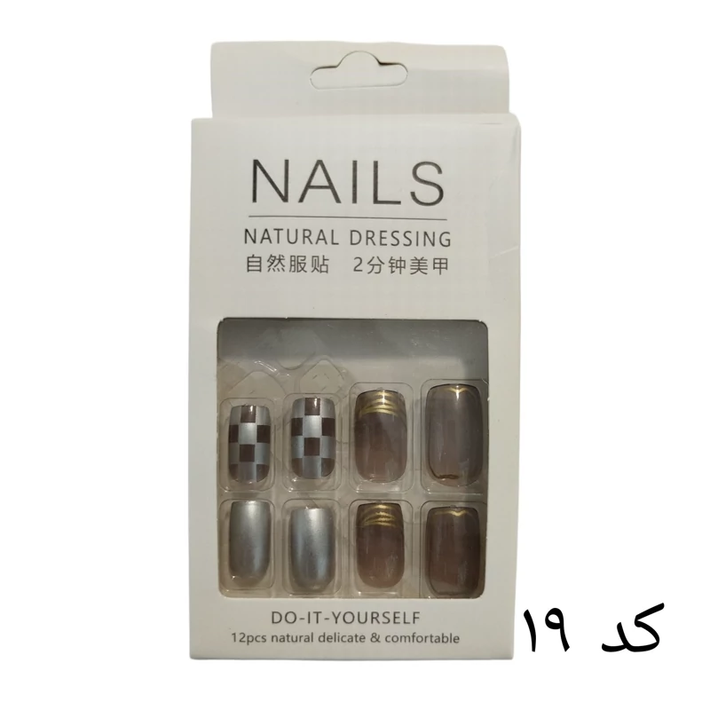 ناخن مصنوعی نوک پهن NAILS به همراه چسب دو طرفه کد 19