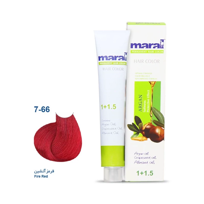 رنگ مو مارال با رنگ قرمز آتشین شماره 7.66، حجم 100 میلی‌لیتر