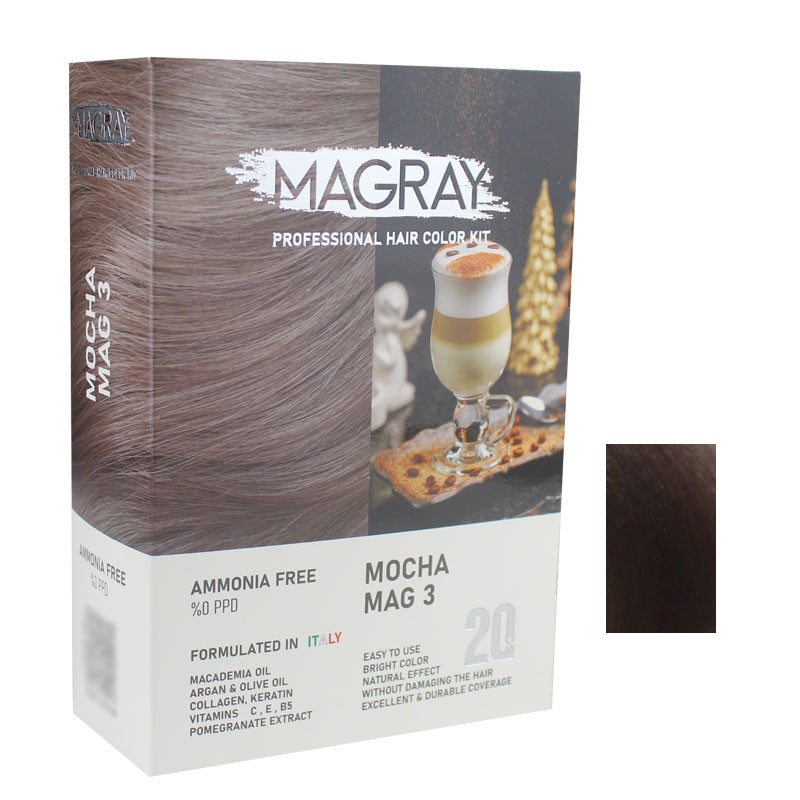 کیت رنگ مو ماگرای شماره MAG 3 حجم 120 میلی‌لیتر رنگ موکا