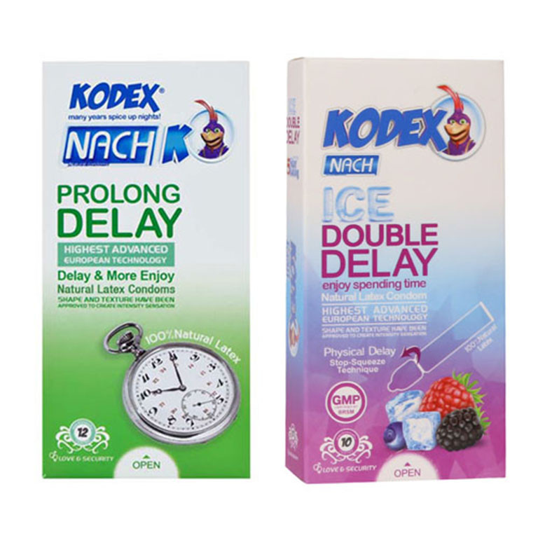 کاندوم ناچ کدکس مدل PROLONG DELAY بسته 12 عددی به همراه کاندوم ناچ کدکس مدل ICE DOUBLE DELAY بسته 10 عددی