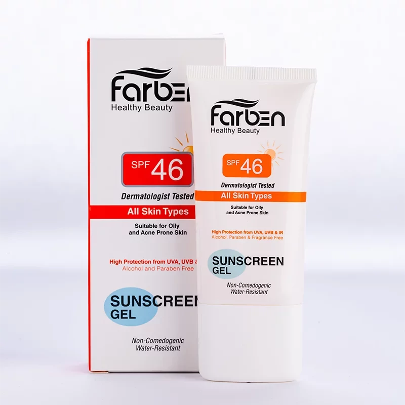 ژل ضد آفتاب بی رنگ فاربن SPF46 مناسب پوست چرب حجم 50 میل